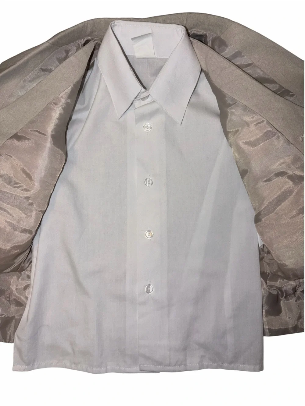 New Johnnie Lene Tan Beige Irish Linen Italy Blazer Vest White Shirt 4T Wedding